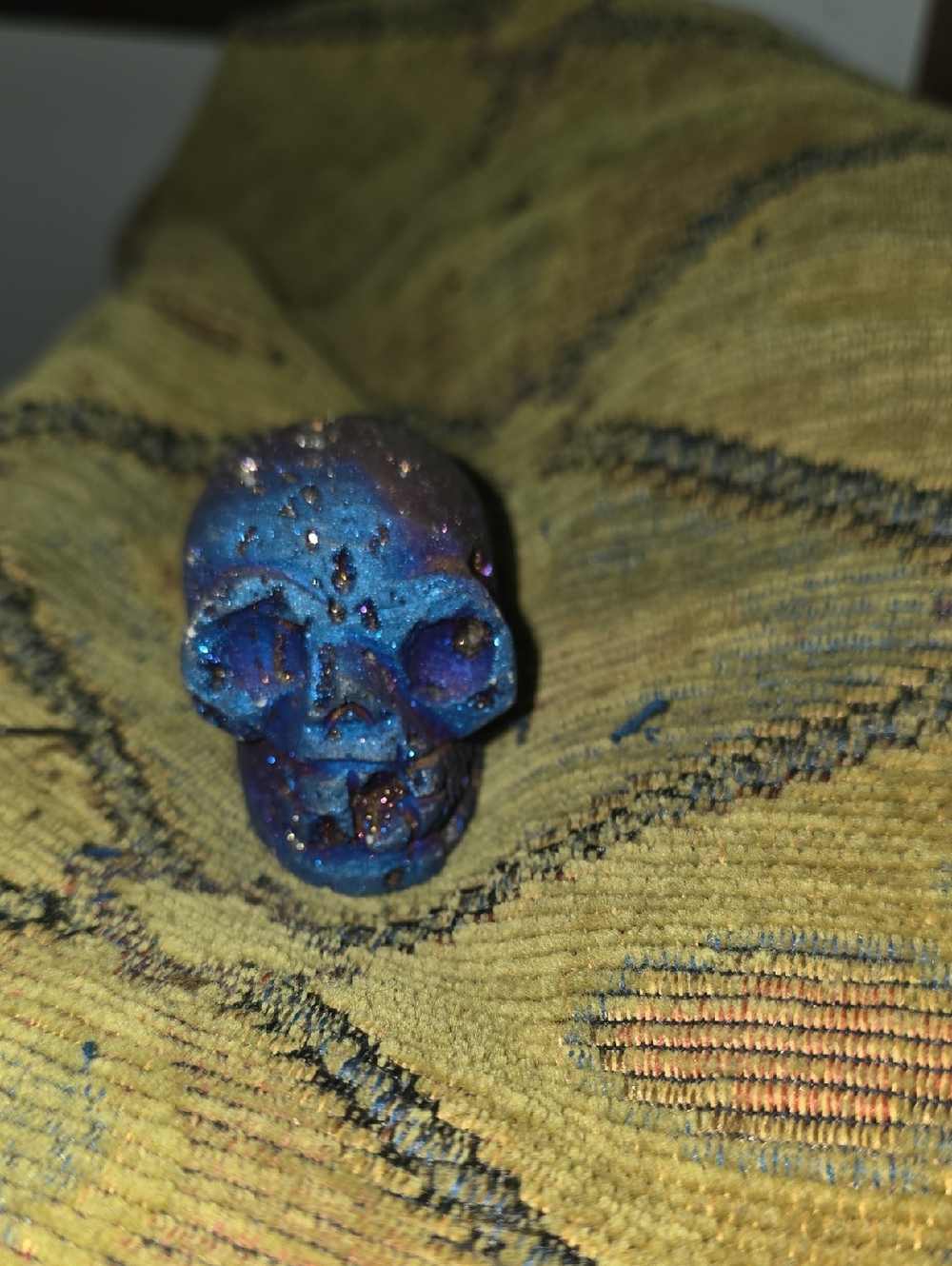 Handcrafted Blue Glitter Skull Sculpture - Home Art Accent
